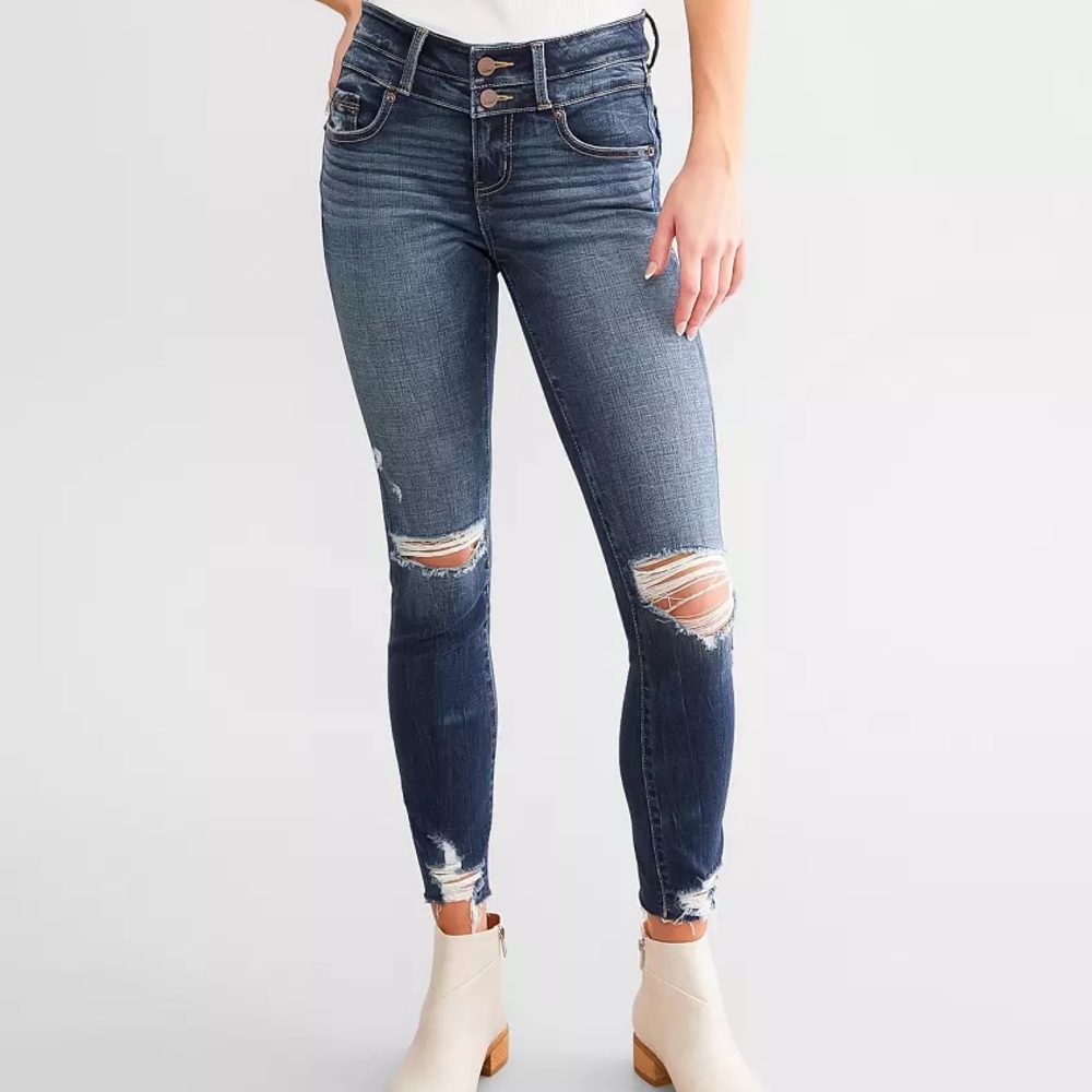 Buckle High Rise Ankle Skinny Stretch Jean